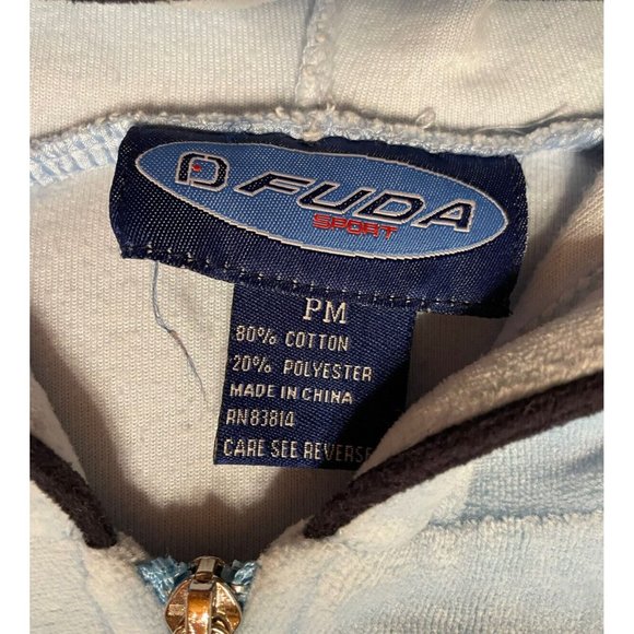 VTG Y2K Plush Light Blue Velour Zip Up Fuda Sport Glam Coconut Girl Petite M - Picture 2 of 3